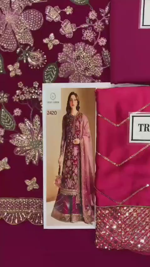 Outqlaas -Brand inspired 3-Pc Embroidered Chiffon Wedding Ensemble
