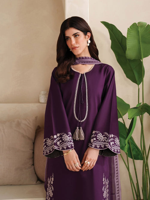 Deep Velvet Grape – 3pc unstitched Embroidered Lawn Suit (Inspired by Garnet CB-6519)