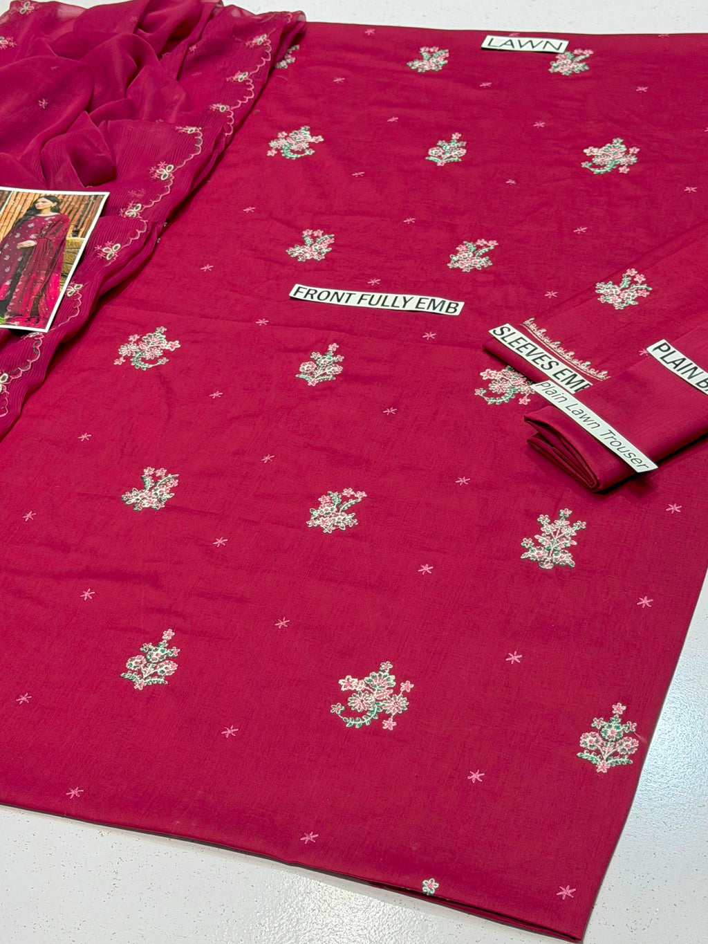 Magenta Muse – 3pc unstitched Embroidered Lawn Suit (Inspired by Batik HB-194333)