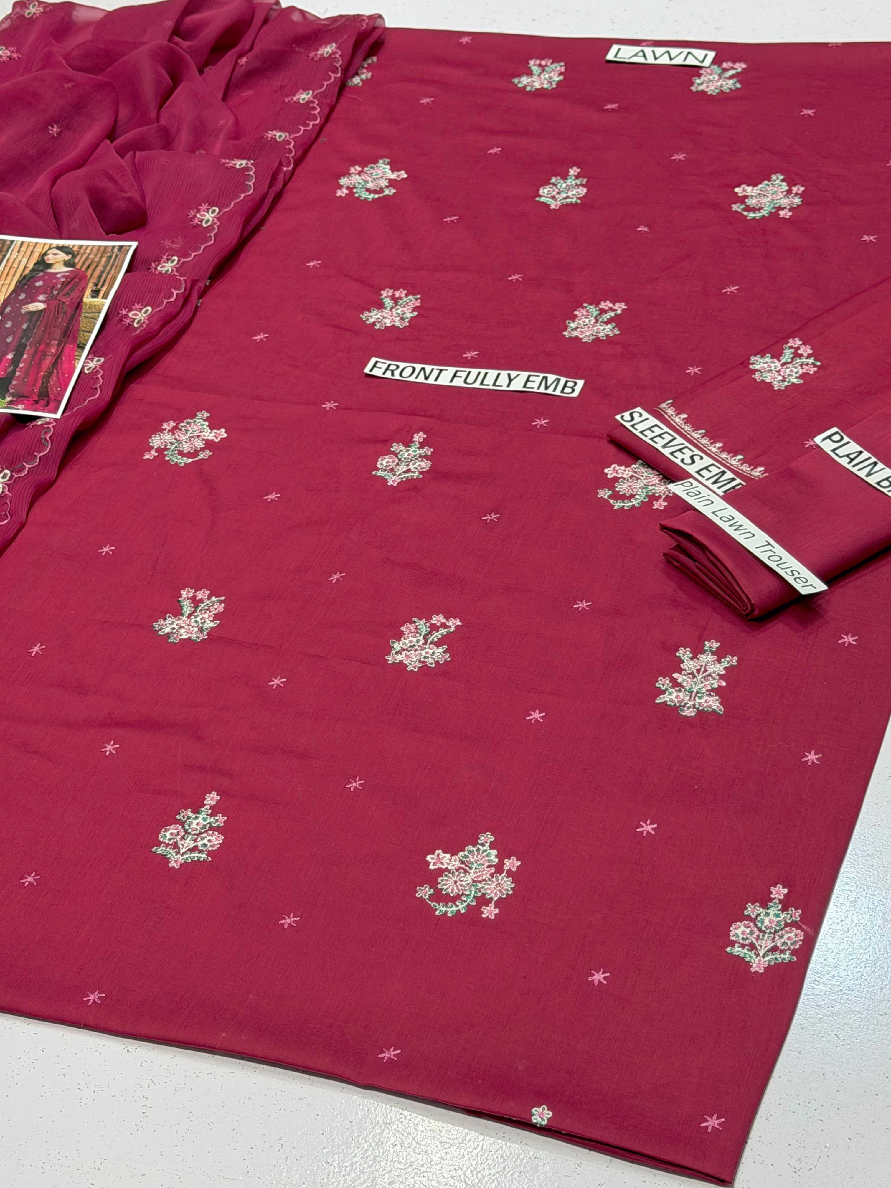 Magenta Muse – 3pc unstitched Embroidered Lawn Suit (Inspired by Batik HB-194333)