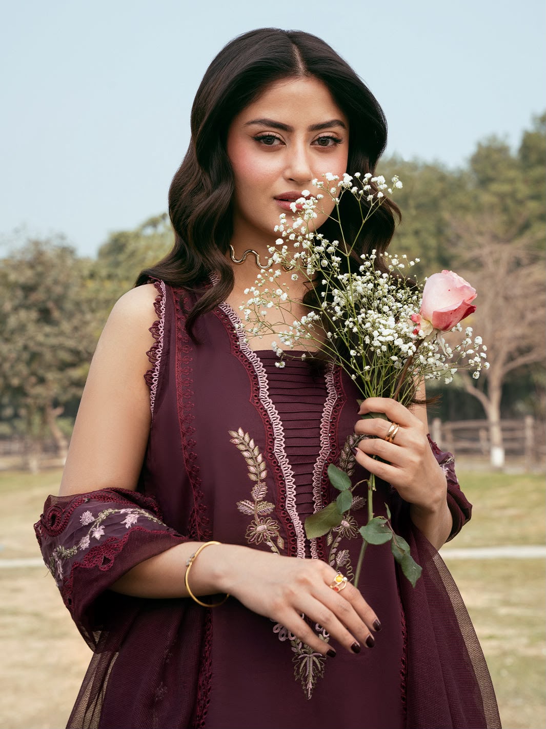 Plum/Maroon Heavy Embroidered 3-Piece Suit