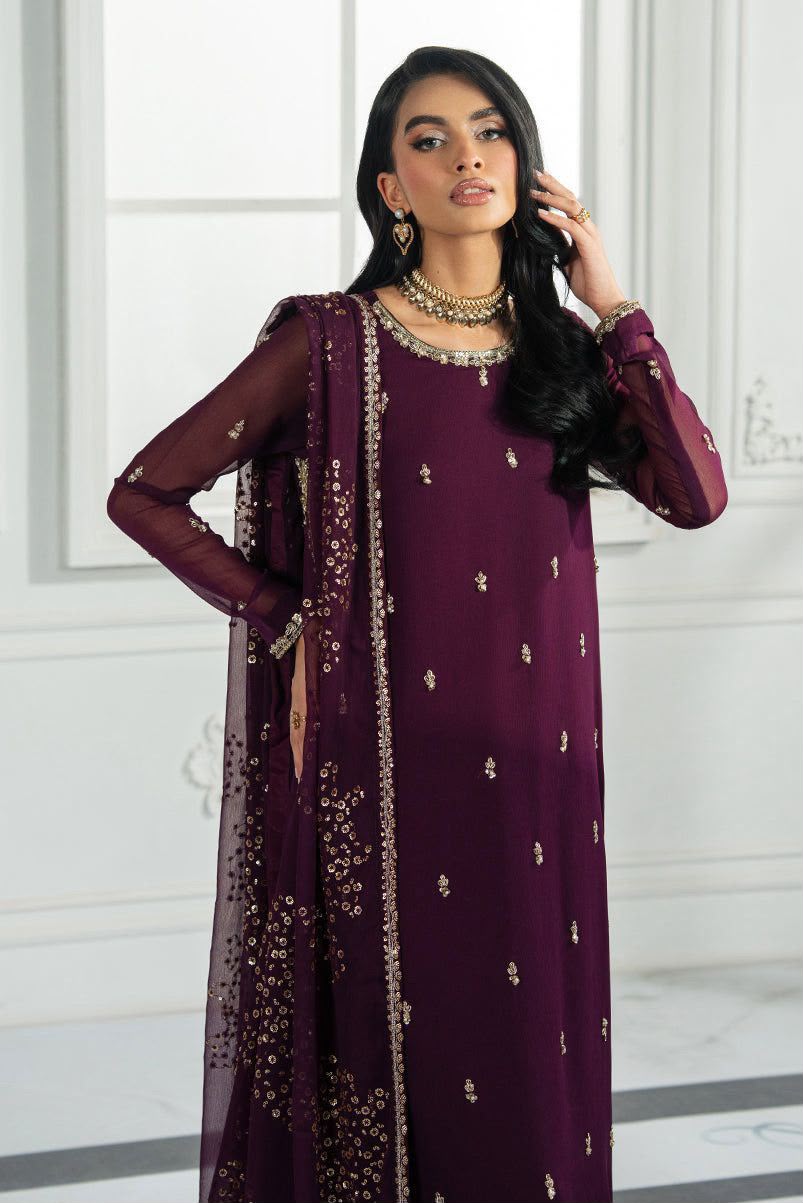 Plum Majesty – 3pc unstitched Embroidered Chiffon Suit (Inspired by Premium Festive Wear)