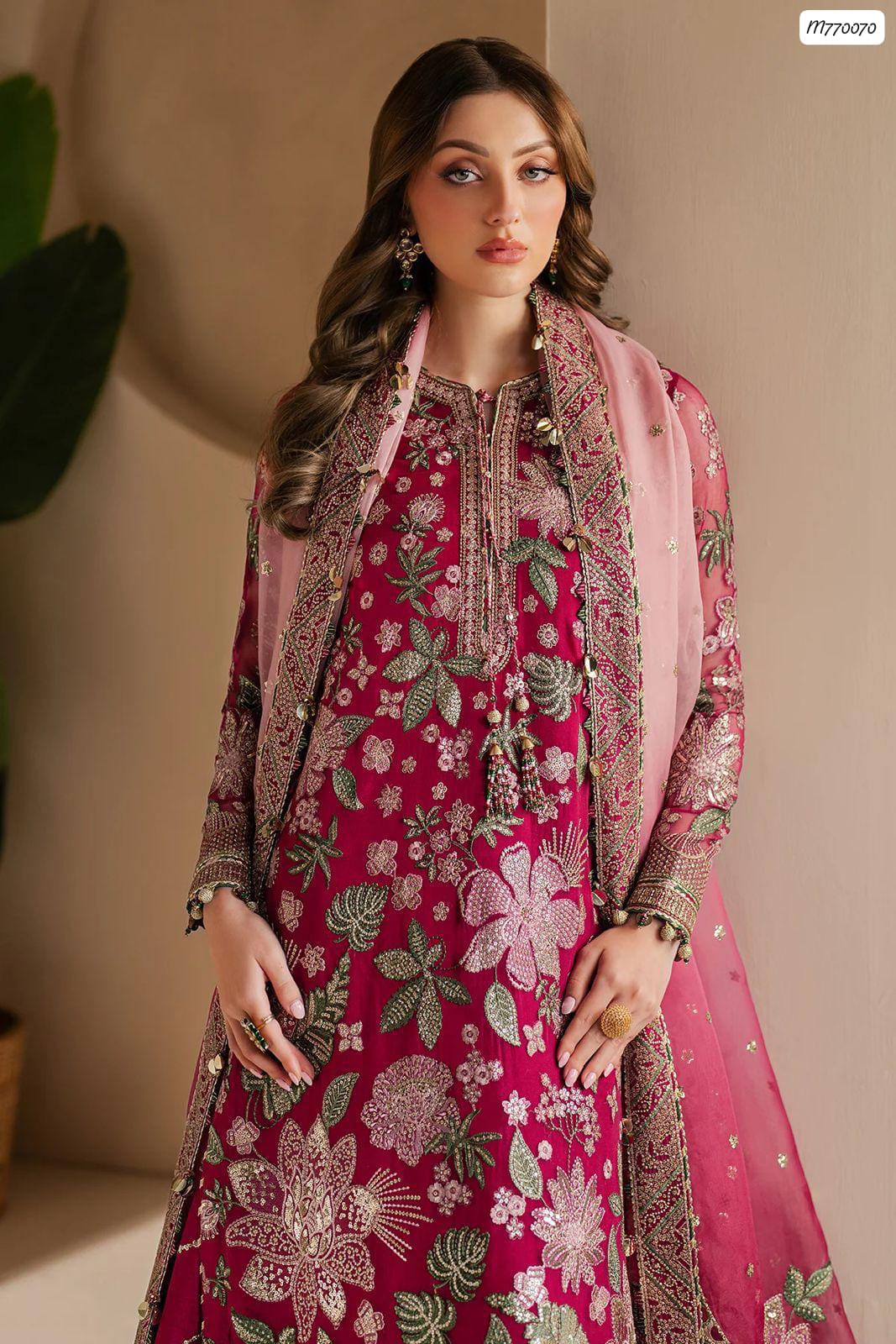 Outqlaas -Brand inspired 3-Pc Embroidered Chiffon Wedding Ensemble