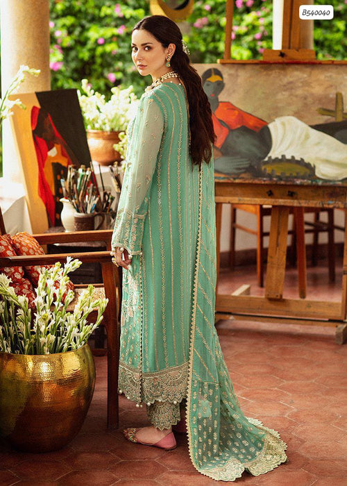 "Shenhai" Heavy Embroidered Chiffon 3-Piece Ensemble (Sea Green