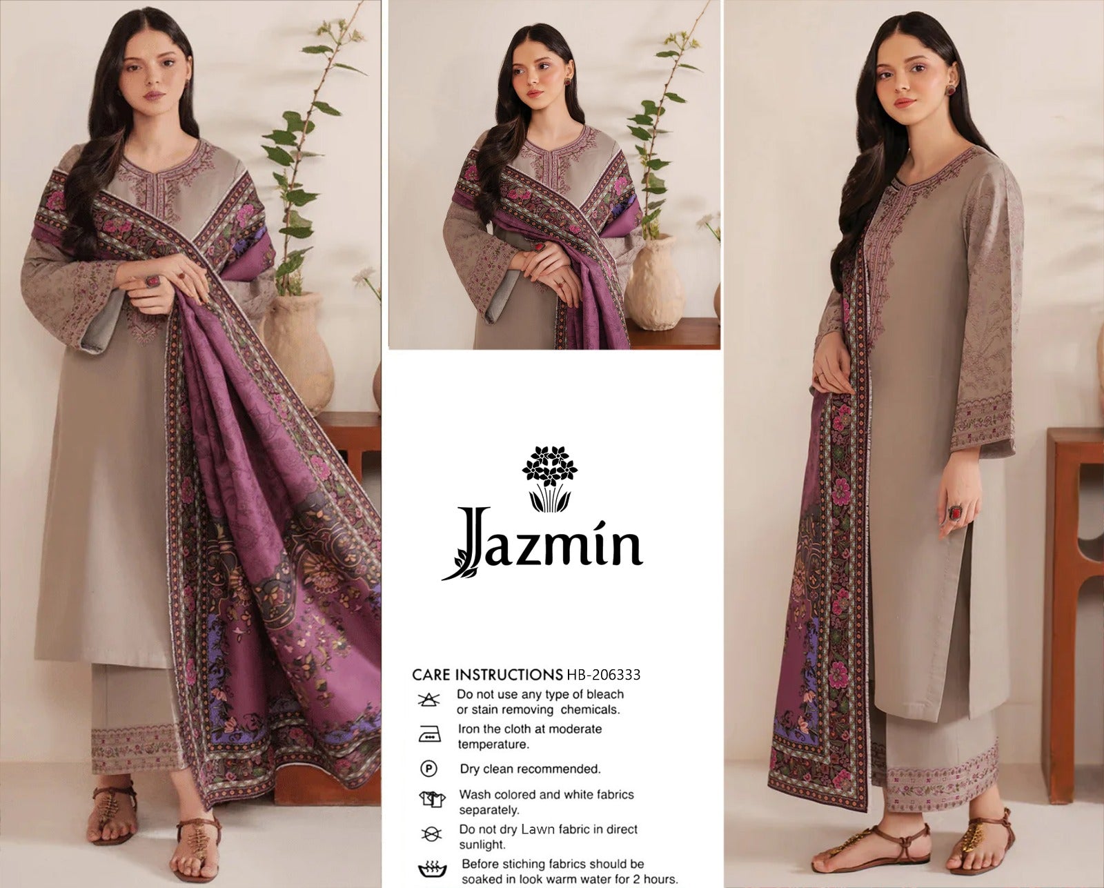 Premium Lawn 3pc unstitched – Inspired by Jazmín (HB-206333)