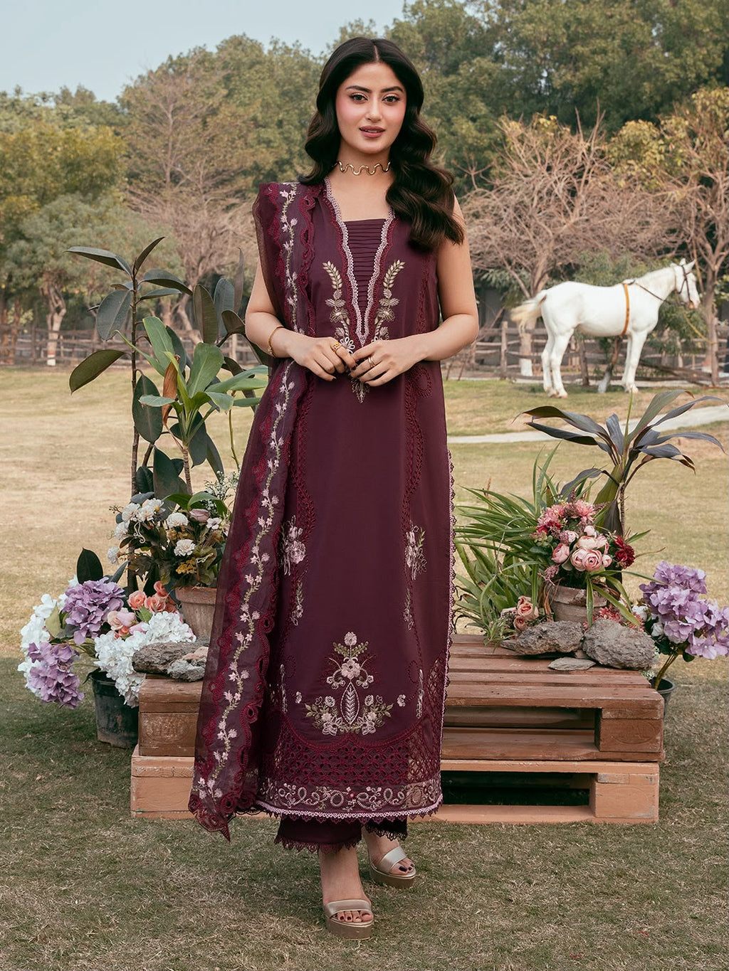 Plum/Maroon Heavy Embroidered 3-Piece Suit