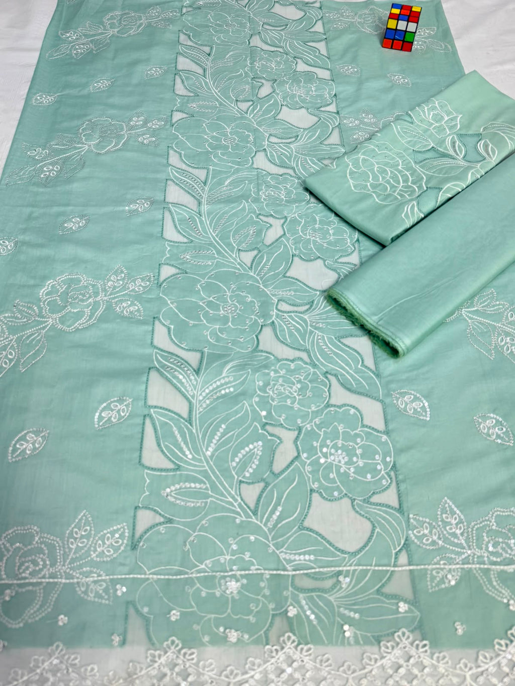 Mint Breeze — 2-Piece Luxury Embroidered Lawn Suit (Inspired by Maria.B. — MB-529A)