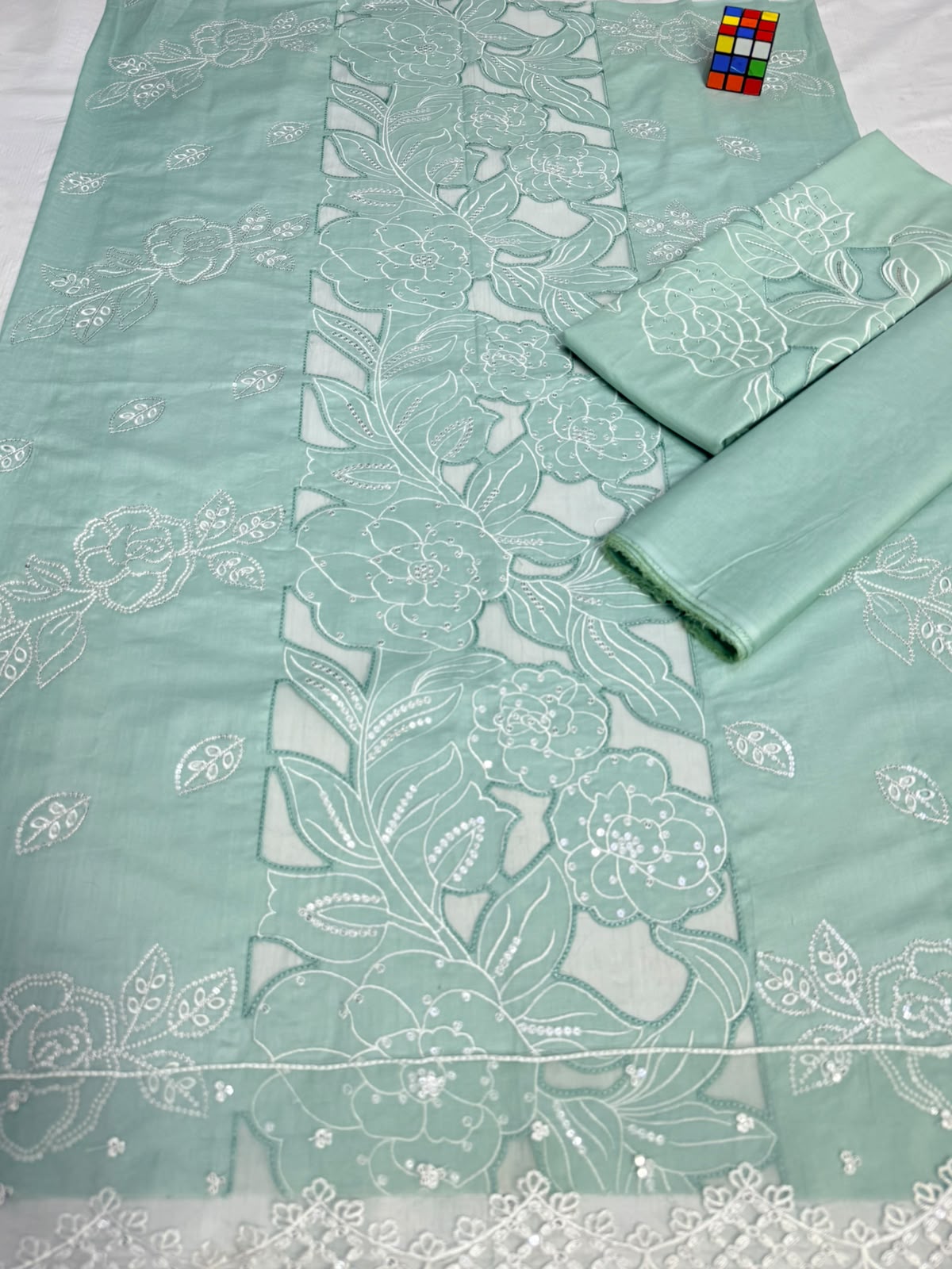Mint Breeze — 2-Piece Luxury Embroidered Lawn Suit (Inspired by Maria.B. — MB-529A)