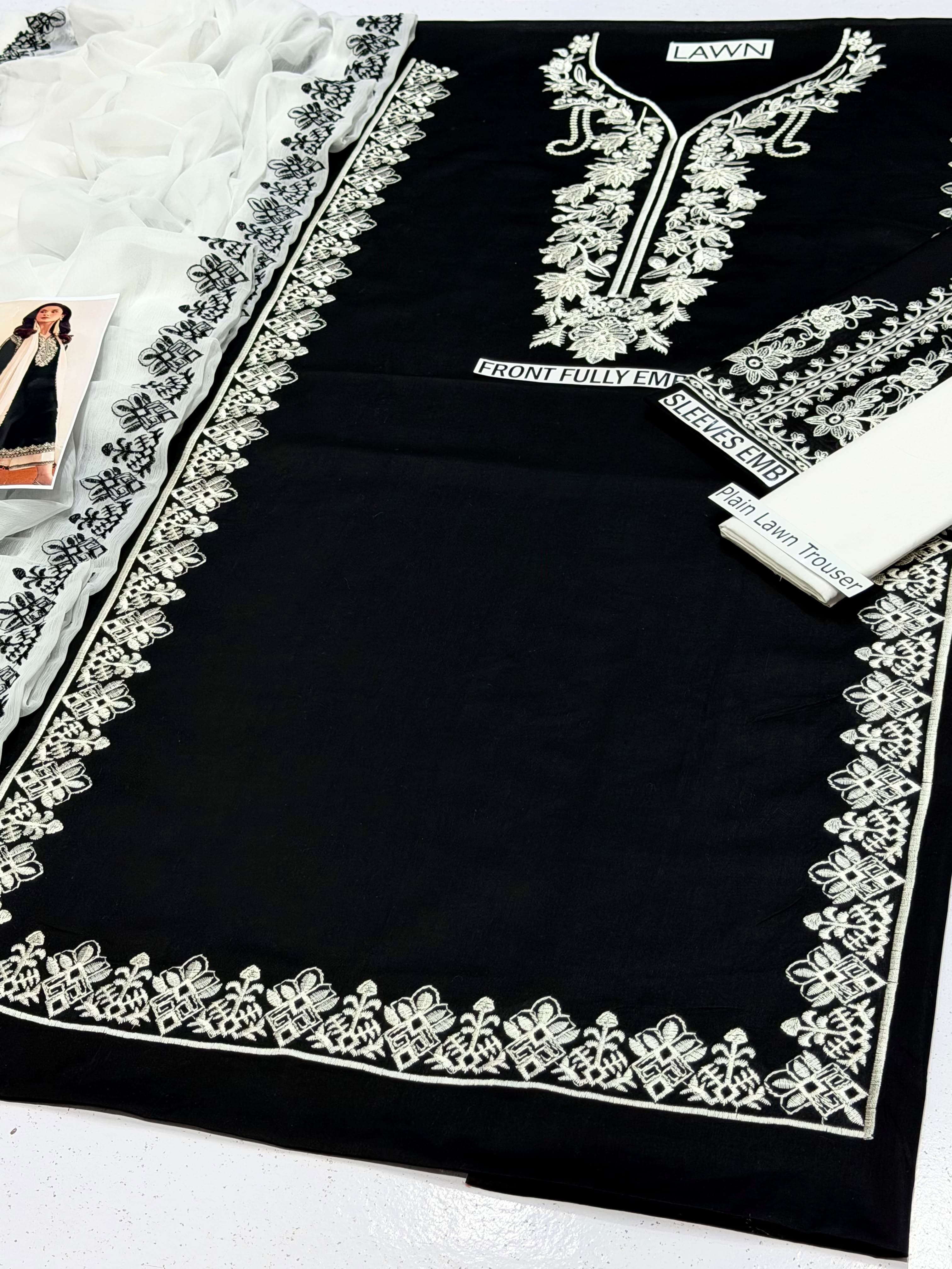 Midnight Ivory – 3pc unstitched Embroidered Lawn Suit (Inspired by Batik HB-190333)