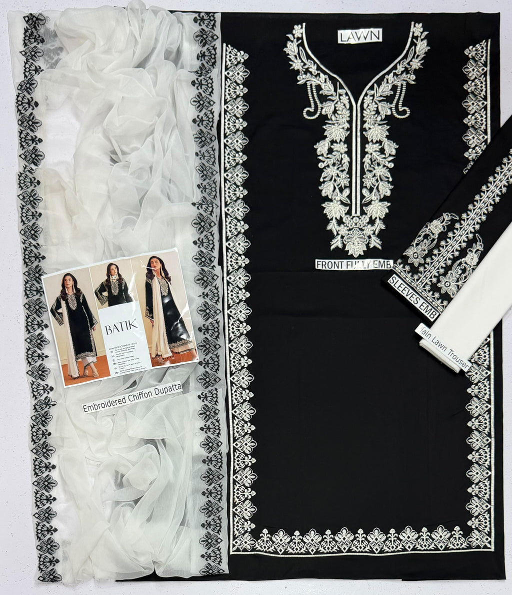 Midnight Ivory – 3pc unstitched Embroidered Lawn Suit (Inspired by Batik HB-190333)
