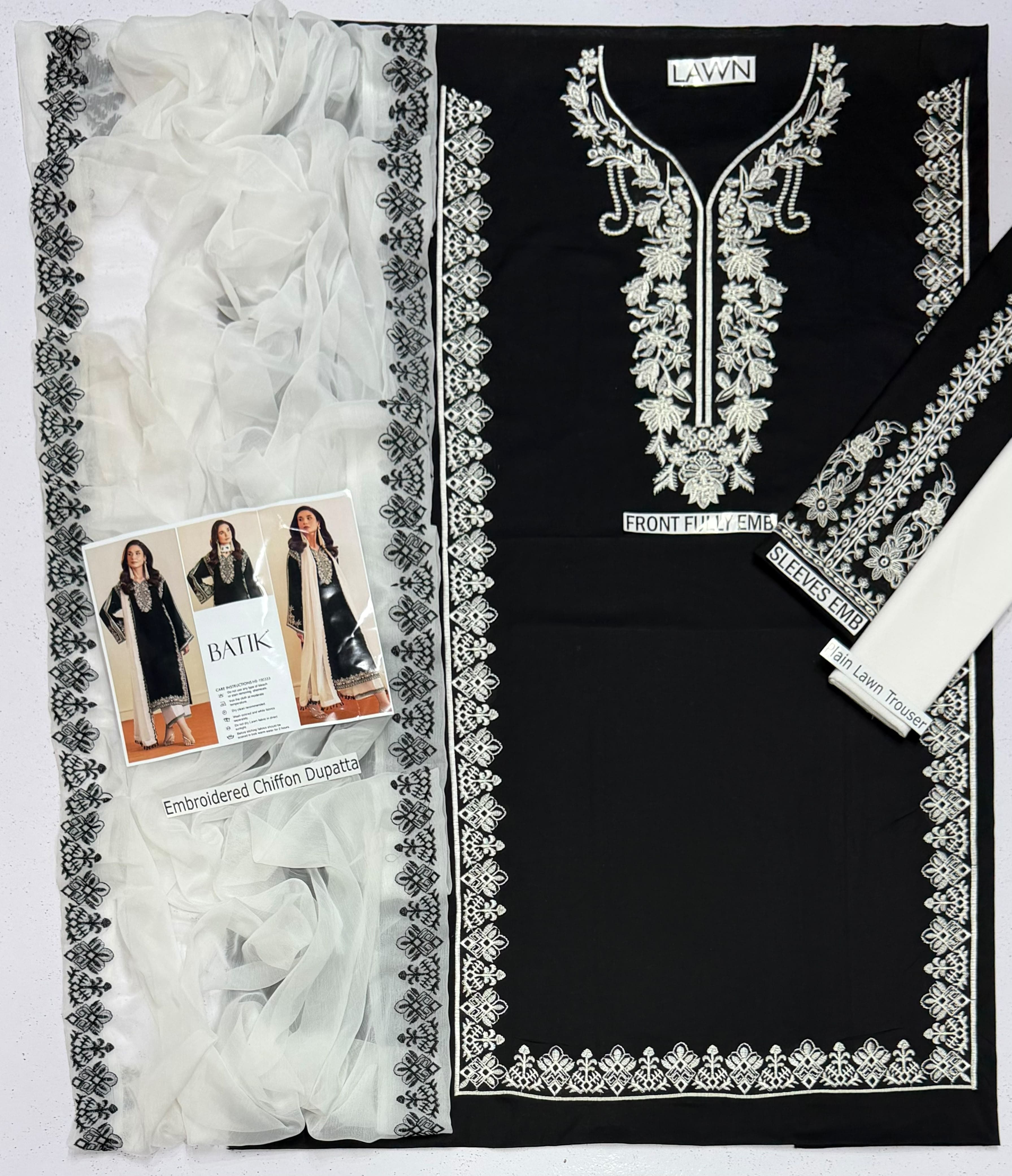 Midnight Ivory – 3pc unstitched Embroidered Lawn Suit (Inspired by Batik HB-190333)