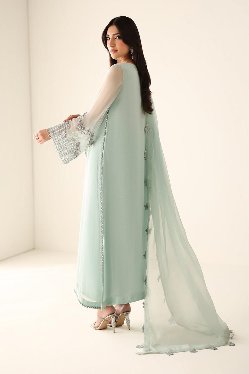 Outqlaas - Luxury Chiffon Hand Embellished Festive 3-Piece Suit