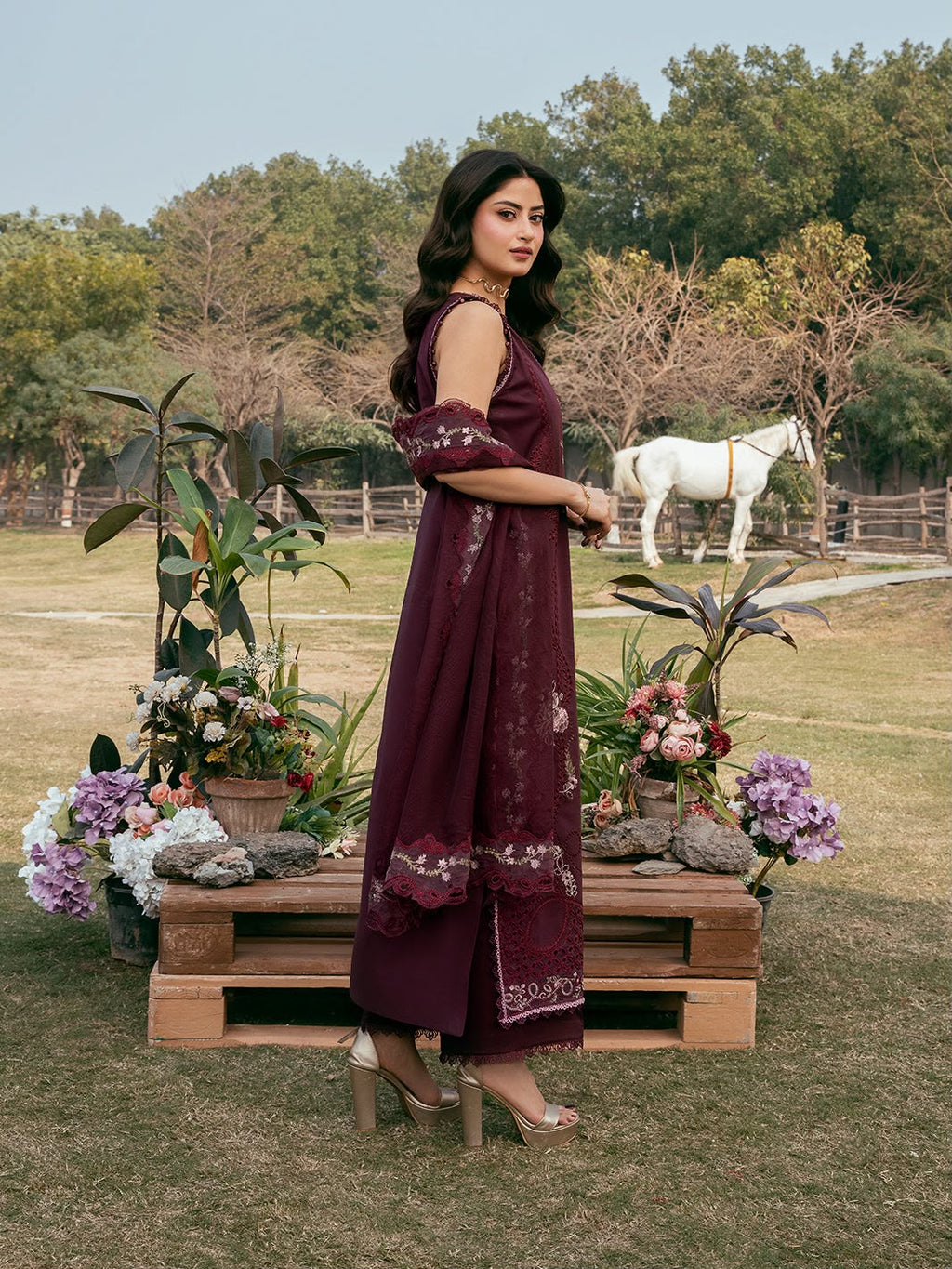Plum/Maroon Heavy Embroidered 3-Piece Suit