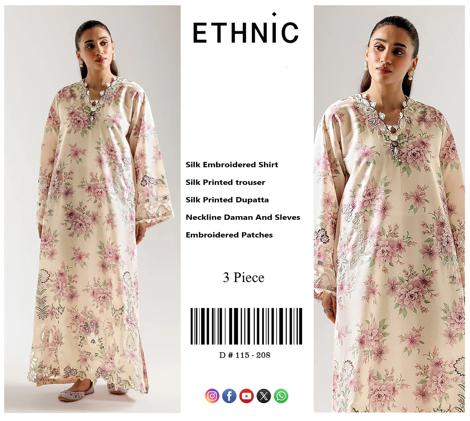 Outqlaas - Ethnic Inspired Luxury Silk Printed 3-Piece Ensemble