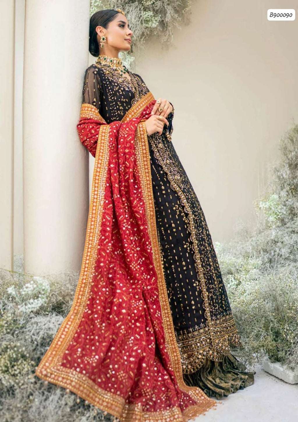 Outqlaas -  Brand Inspired  3-Piece Heavy Embroidered Chiffon Frock