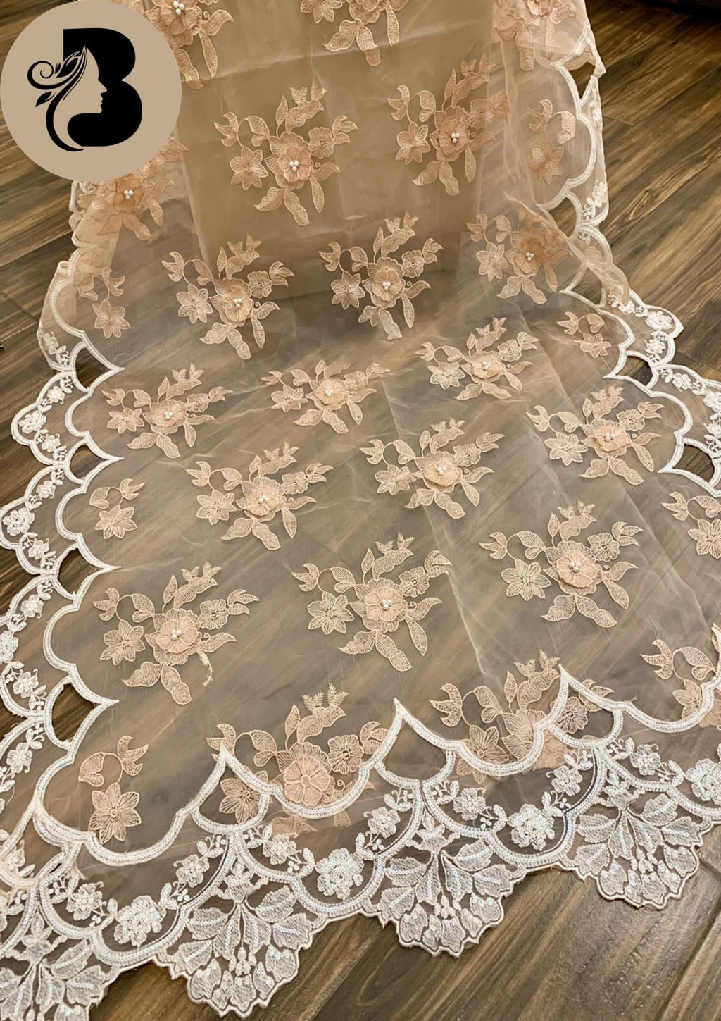 Outqlaas Luxury Organza 3-Piece Ensemble (Soft Peach / Cream