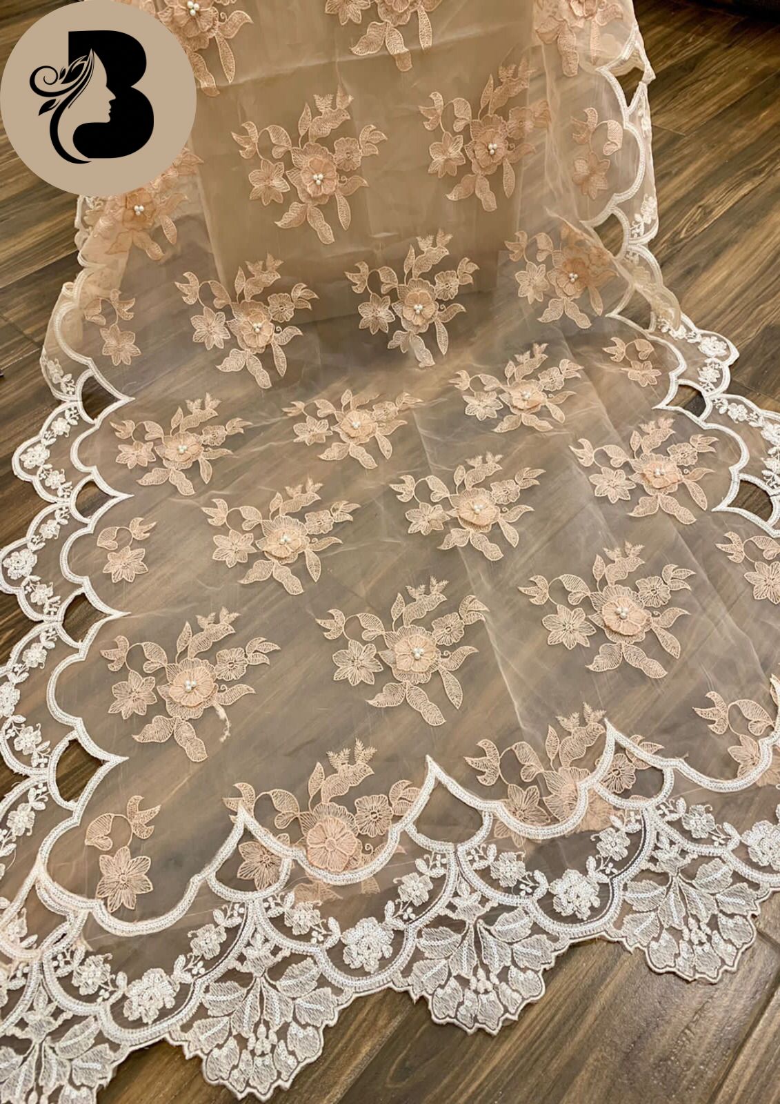 Outqlaas Luxury Organza 3-Piece Ensemble (Soft Peach / Cream