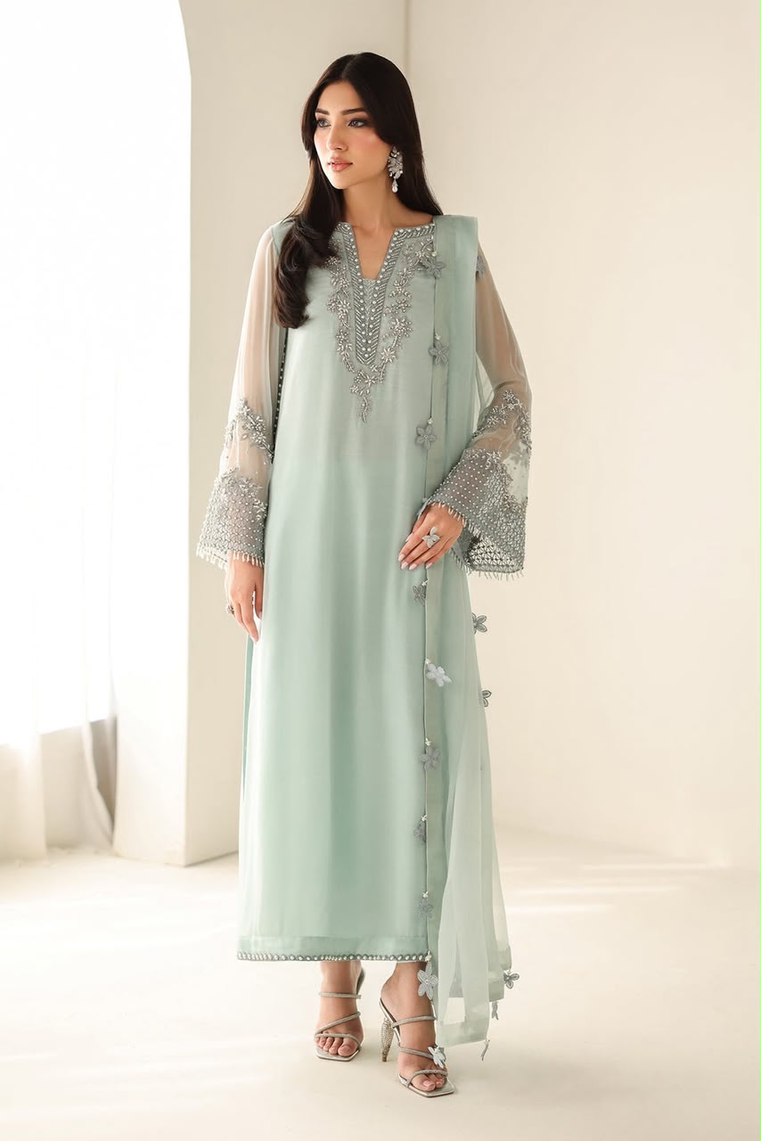 Outqlaas - Luxury Chiffon Hand Embellished Festive 3-Piece Suit