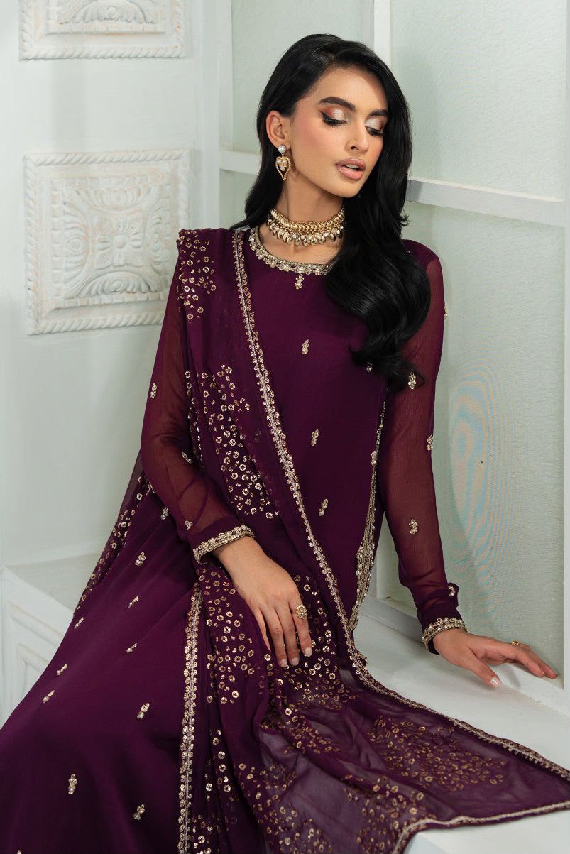 Plum Majesty – 3pc unstitched Embroidered Chiffon Suit (Inspired by Premium Festive Wear)