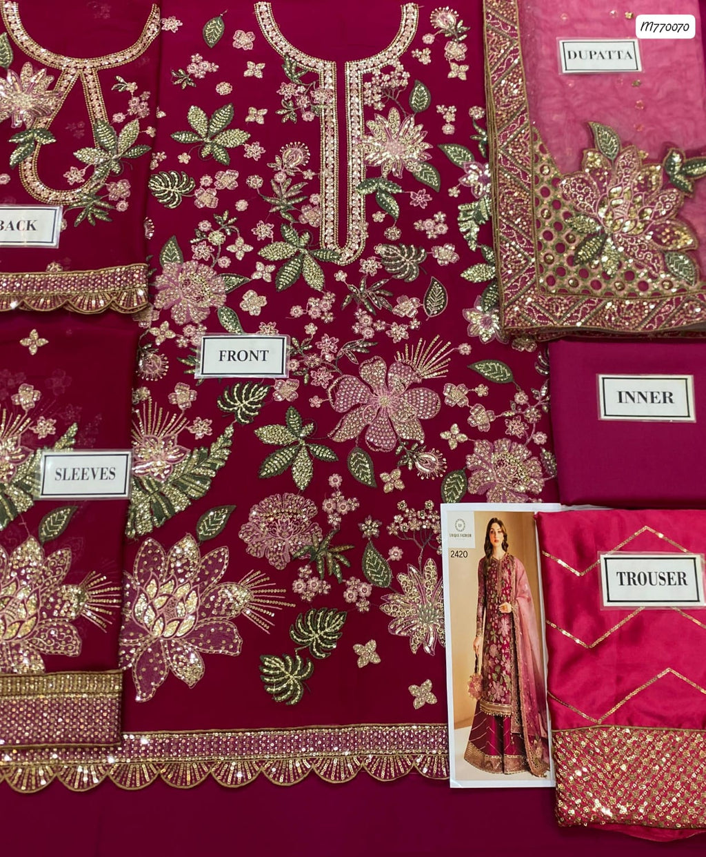 Outqlaas -Brand inspired 3-Pc Embroidered Chiffon Wedding Ensemble