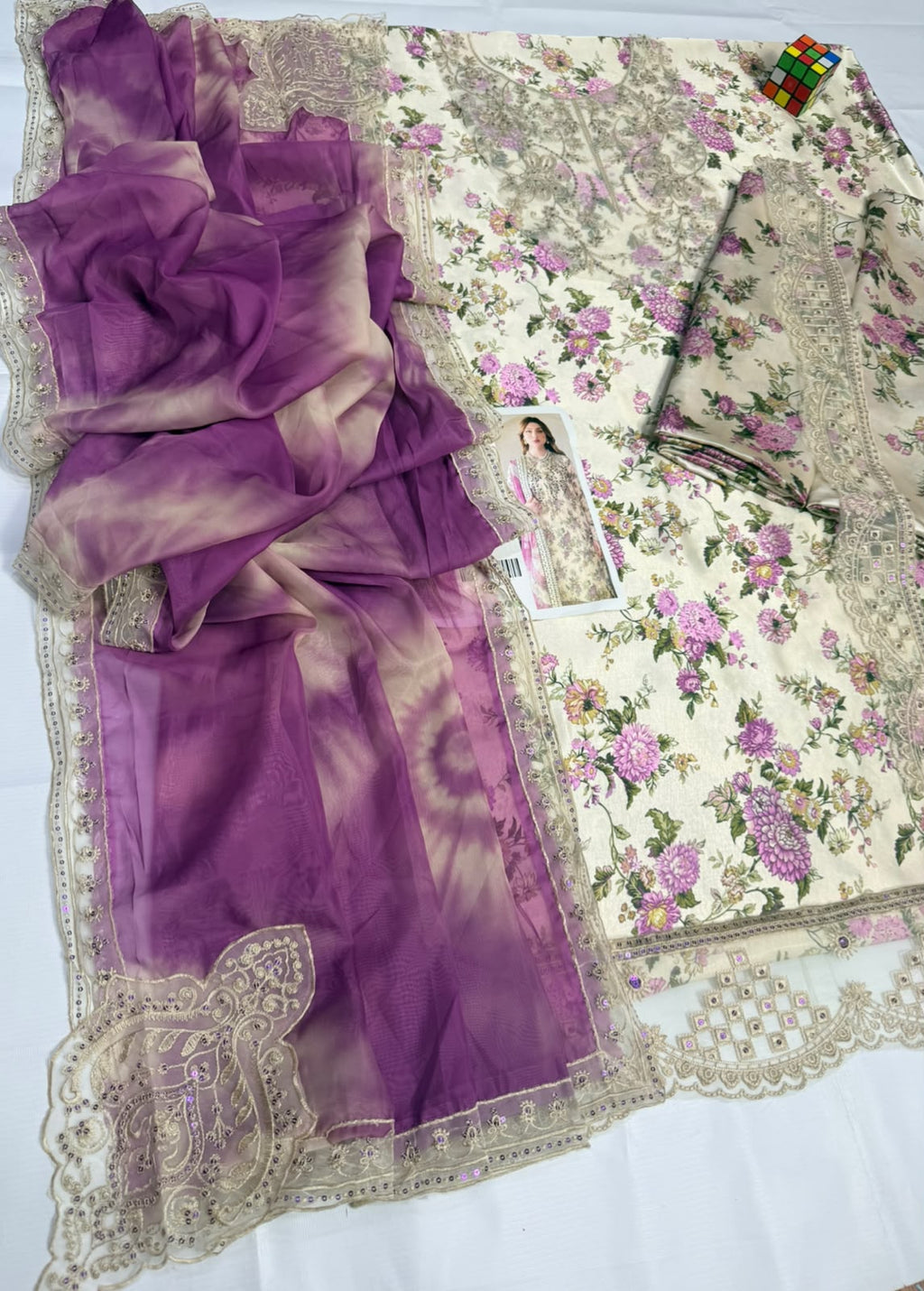 Outqlaas Silk Collection - 3 Piece Embroidered Silk Suit