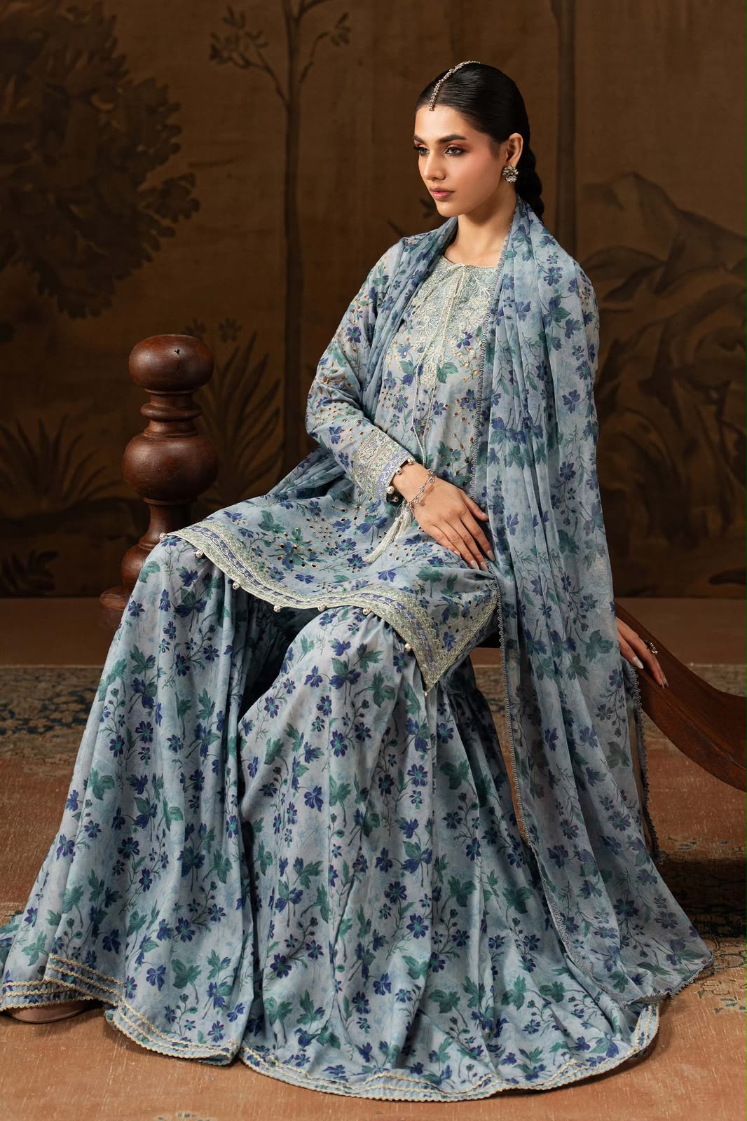 OUTQLAAS Luxury Silk Printed 3-Piece Ensemble