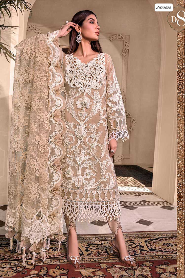 Outqlaas Luxury Organza 3-Piece Ensemble (Soft Peach / Cream