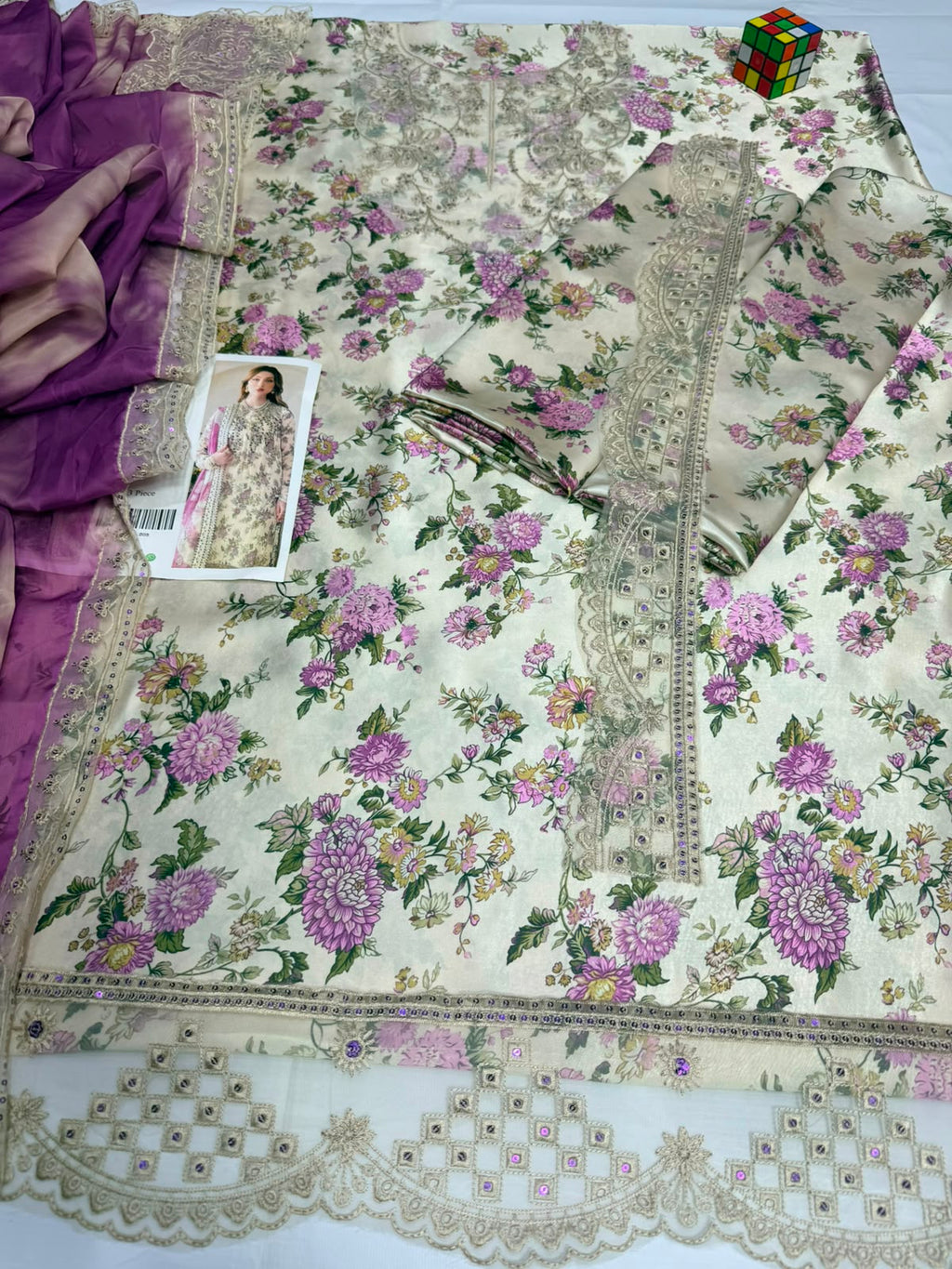 Outqlaas Silk Collection - 3 Piece Embroidered Silk Suit