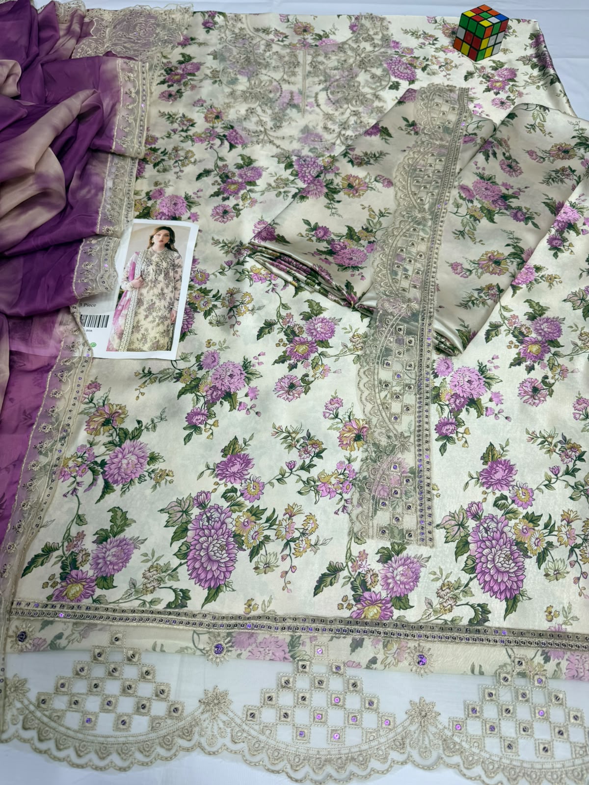 Outqlaas Silk Collection - 3 Piece Embroidered Silk Suit