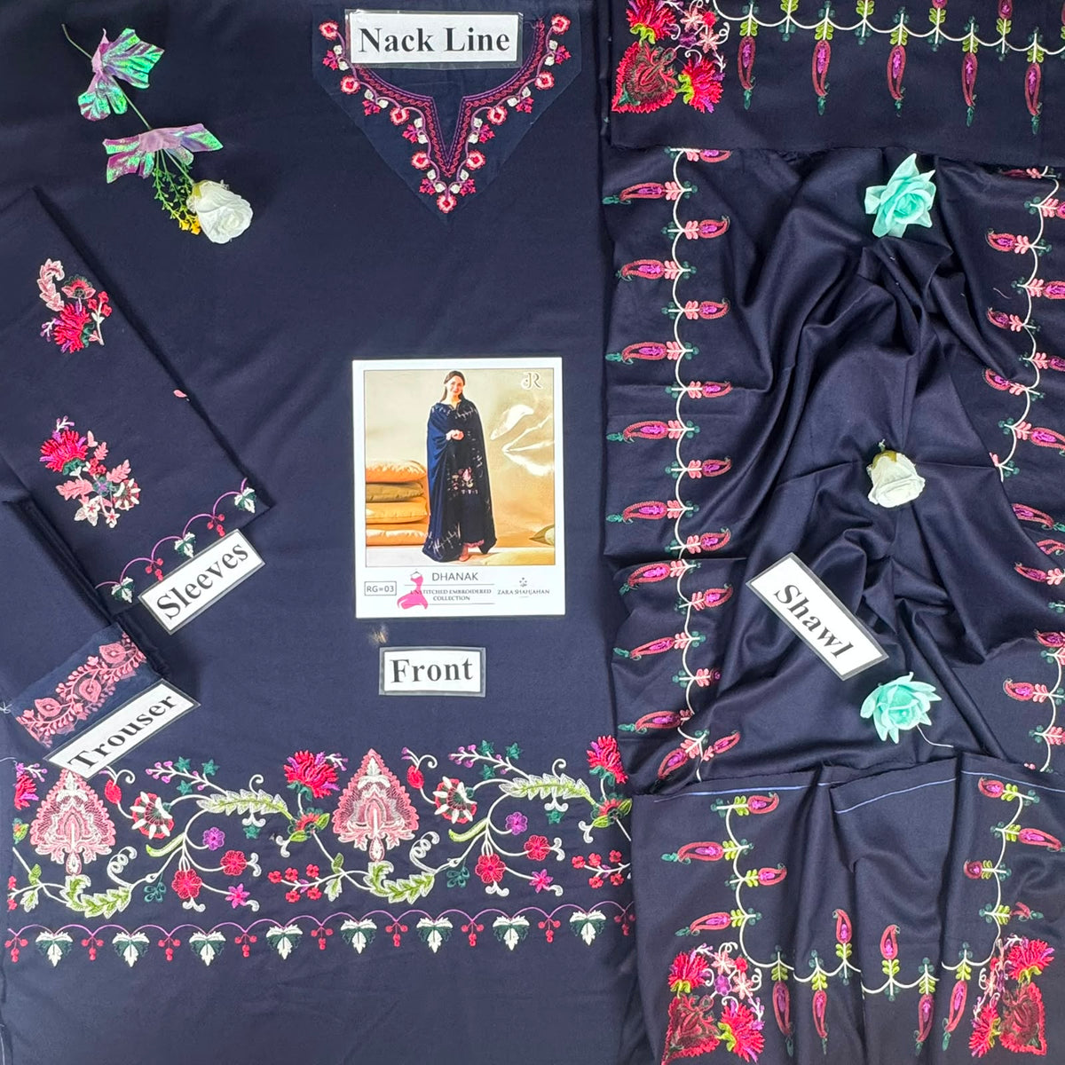 Embroidered Dhanak 3PC Unstitched Winter Suit