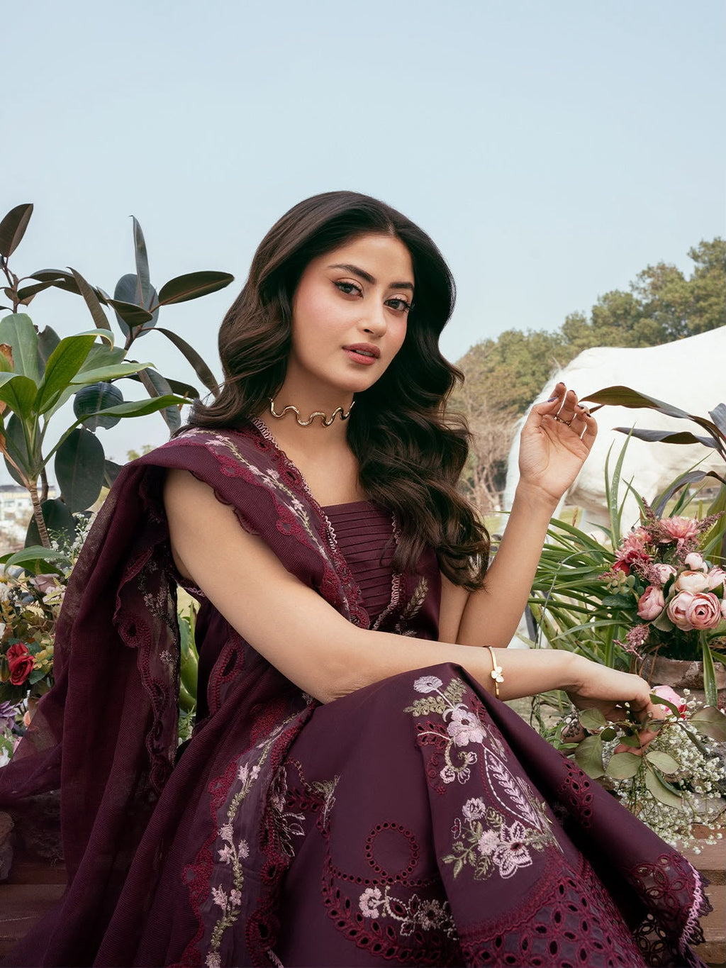 Plum/Maroon Heavy Embroidered 3-Piece Suit