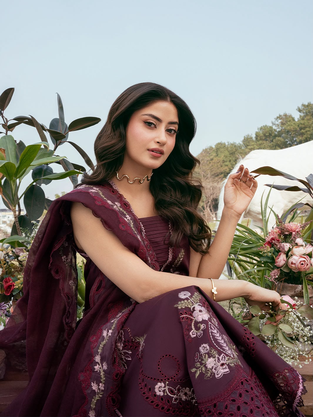 Plum/Maroon Heavy Embroidered 3-Piece Suit