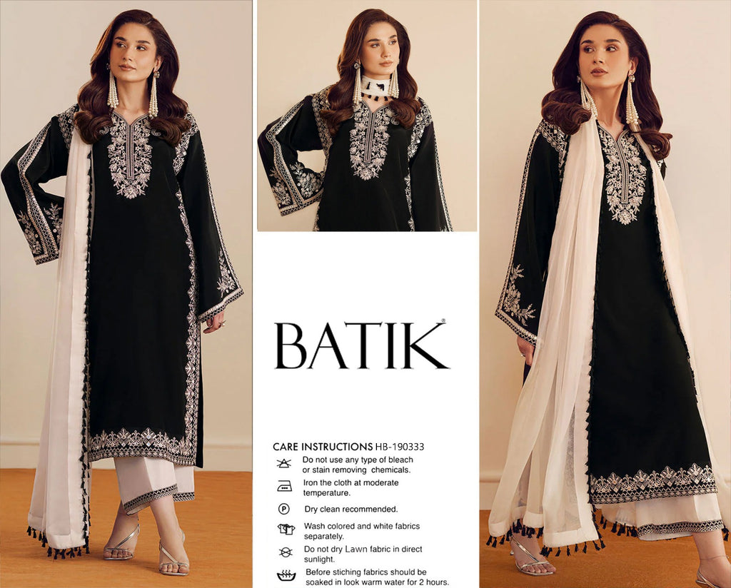 Midnight Ivory – 3pc unstitched Embroidered Lawn Suit (Inspired by Batik HB-190333)