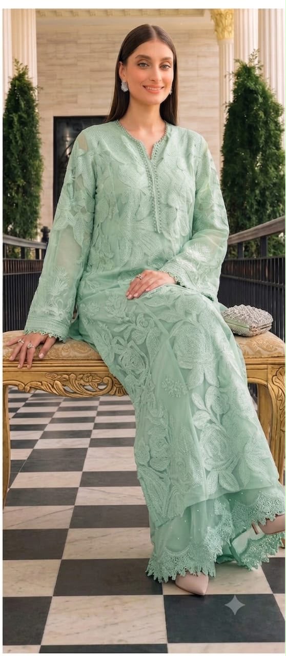 Mint Breeze — 2-Piece Luxury Embroidered Lawn Suit (Inspired by Maria.B. — MB-529A)