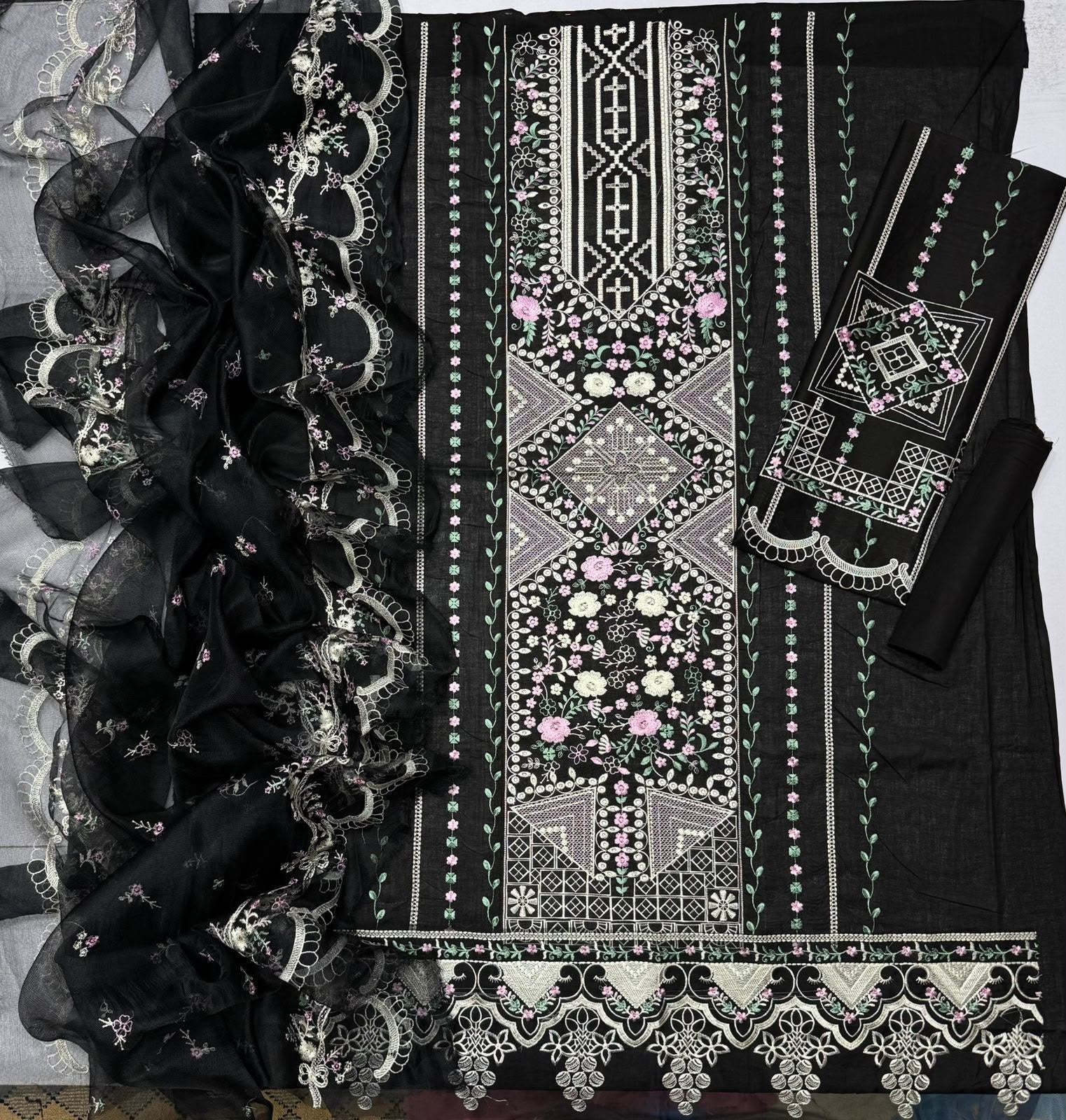 Midnight Pastel – 3pc unstitched Embroidered Lawn Suit (Inspired by Bin Ilyas CB-4129)