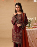 Outqlaas -  Brand Inspired  3-Piece Heavy Embroidered Chiffon Suit