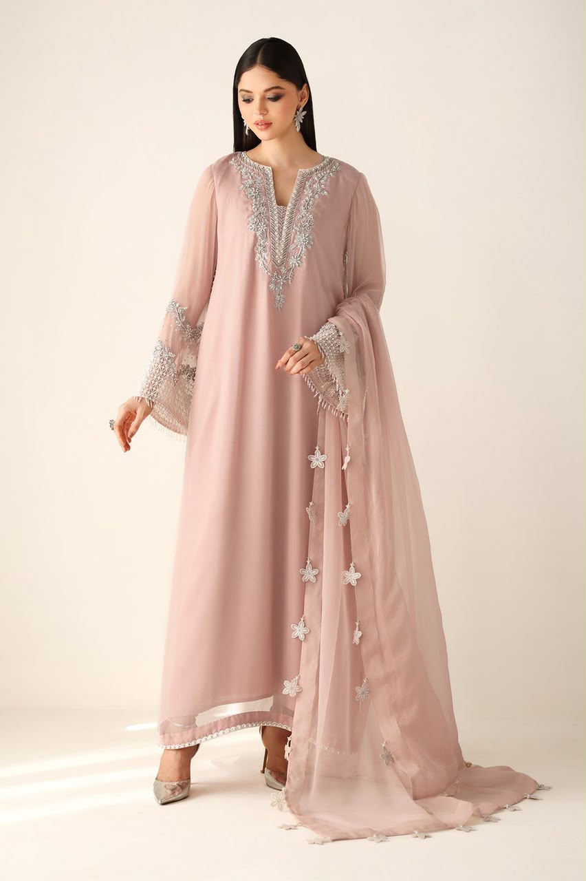 Outqlaas - Luxury Chiffon Hand Embellished Festive 3-Piece Suit