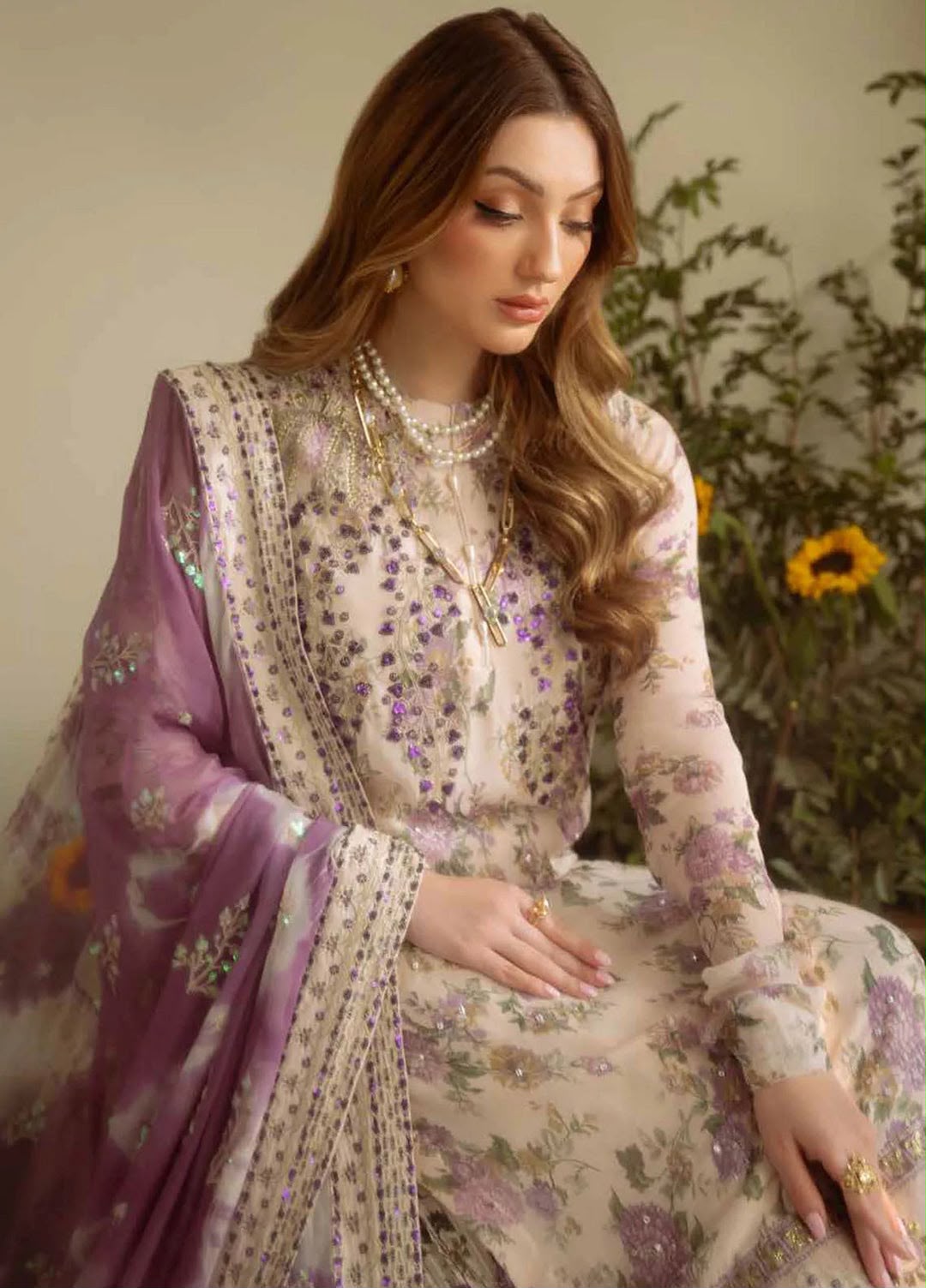Outqlaas Silk Collection - 3 Piece Embroidered Silk Suit