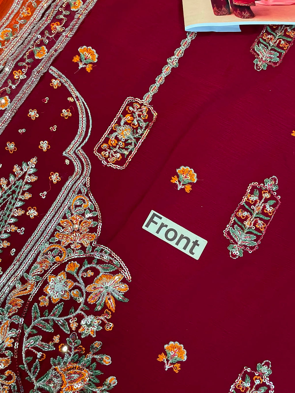 Outqlaas -  Brand Inspired  3-Piece Heavy Embroidered Chiffon Suit