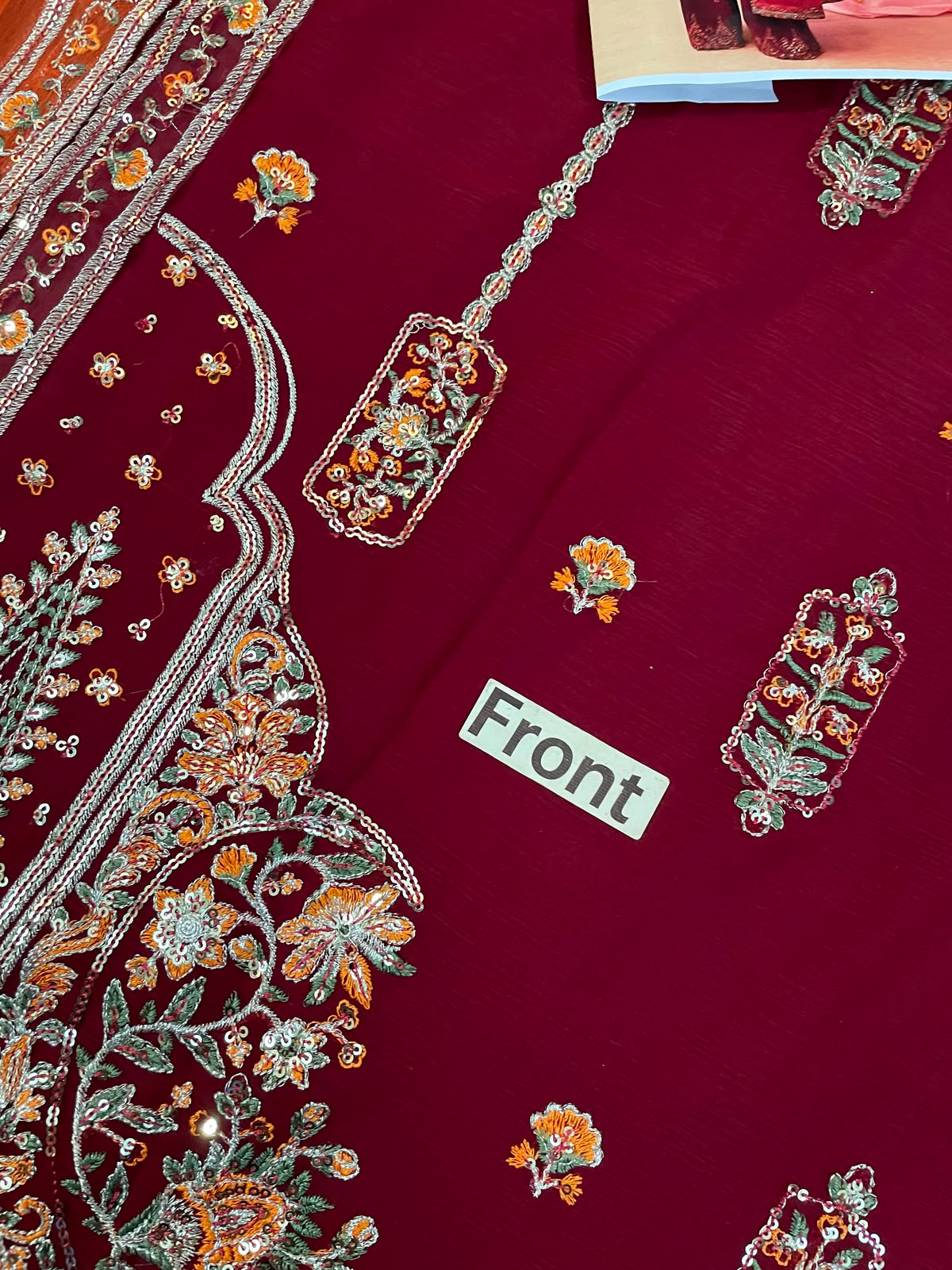 Outqlaas -  Brand Inspired  3-Piece Heavy Embroidered Chiffon Suit
