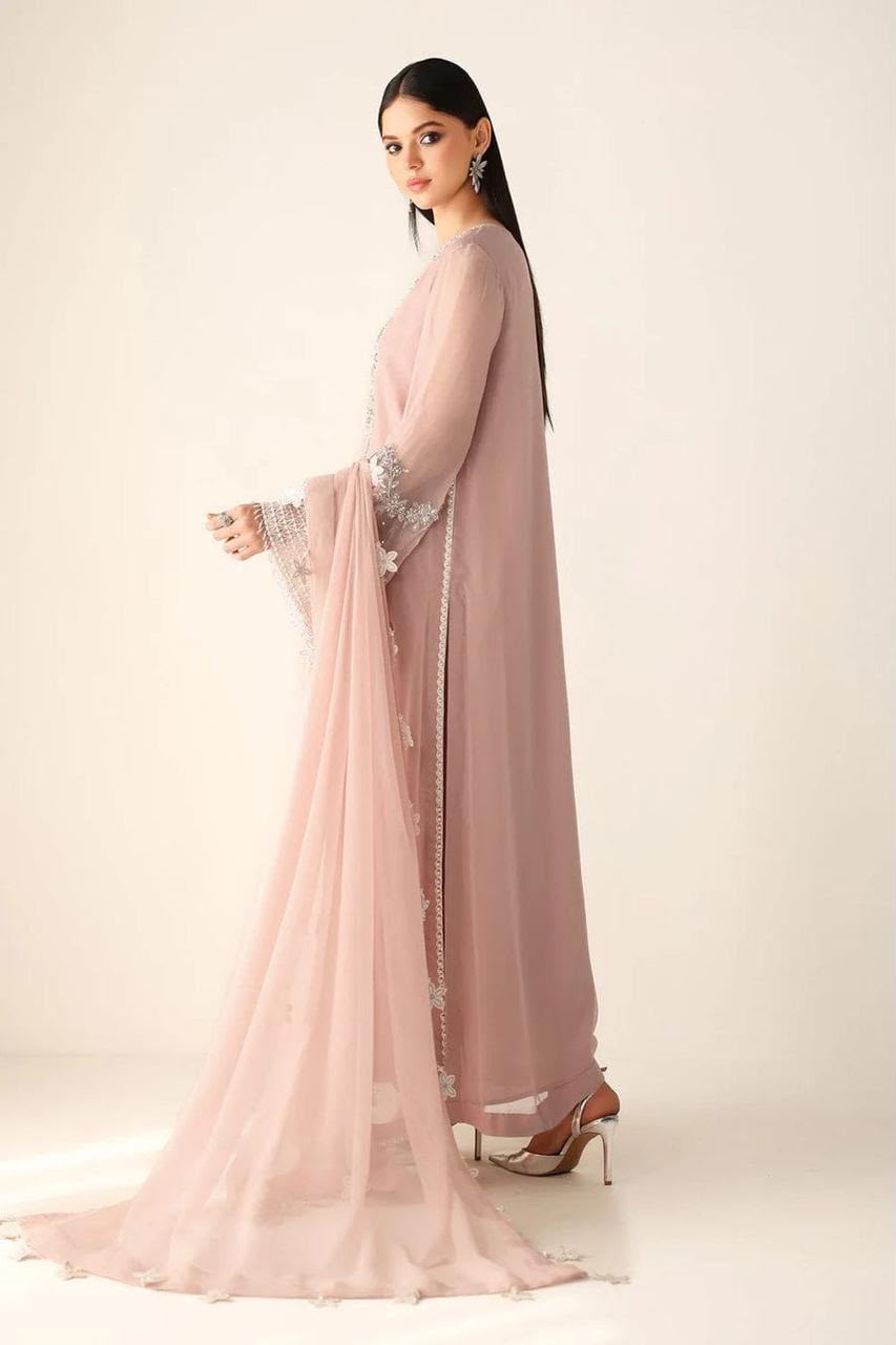 Outqlaas - Luxury Chiffon Hand Embellished Festive 3-Piece Suit