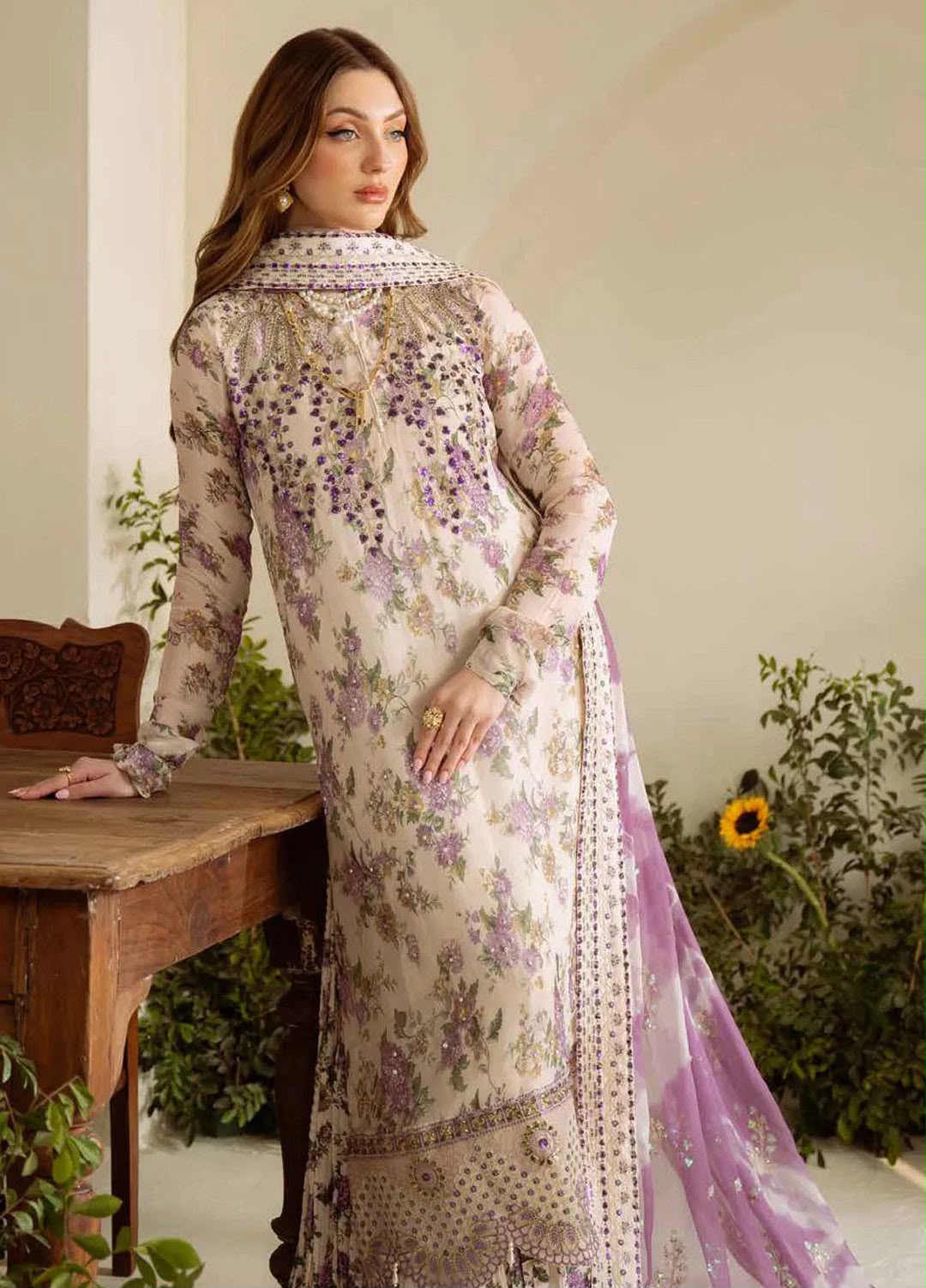 Outqlaas Silk Collection - 3 Piece Embroidered Silk Suit