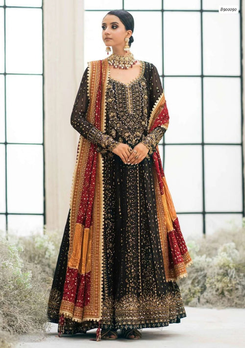 Outqlaas -  Brand Inspired  3-Piece Heavy Embroidered Chiffon Frock