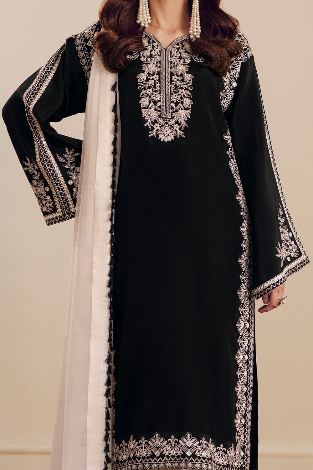 Midnight Ivory – 3pc unstitched Embroidered Lawn Suit (Inspired by Batik HB-190333)