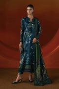 Teal Green Digital Print Silk Suit