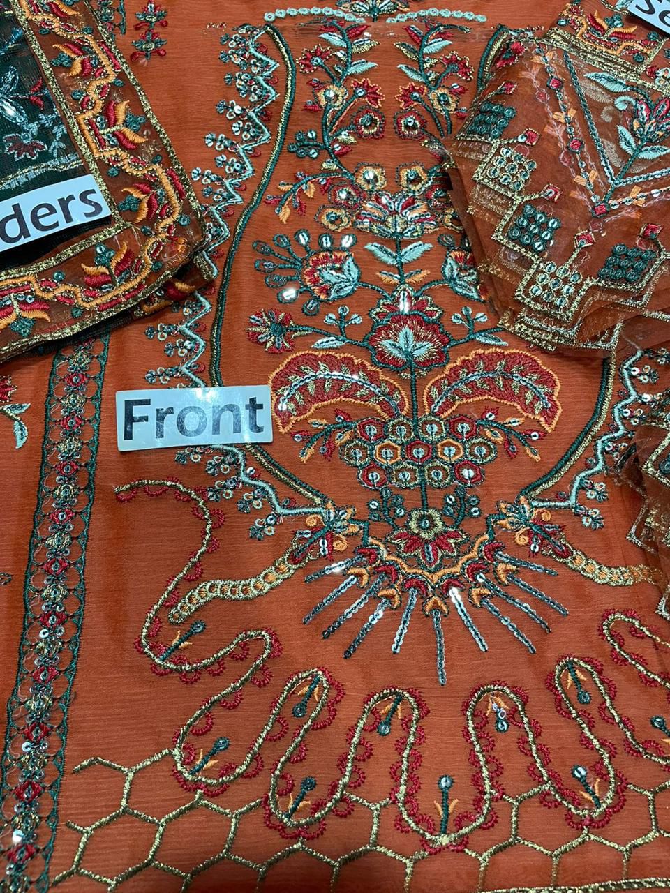 Rust Orange Luxury Embroidered Lawn Suit 3 Piece