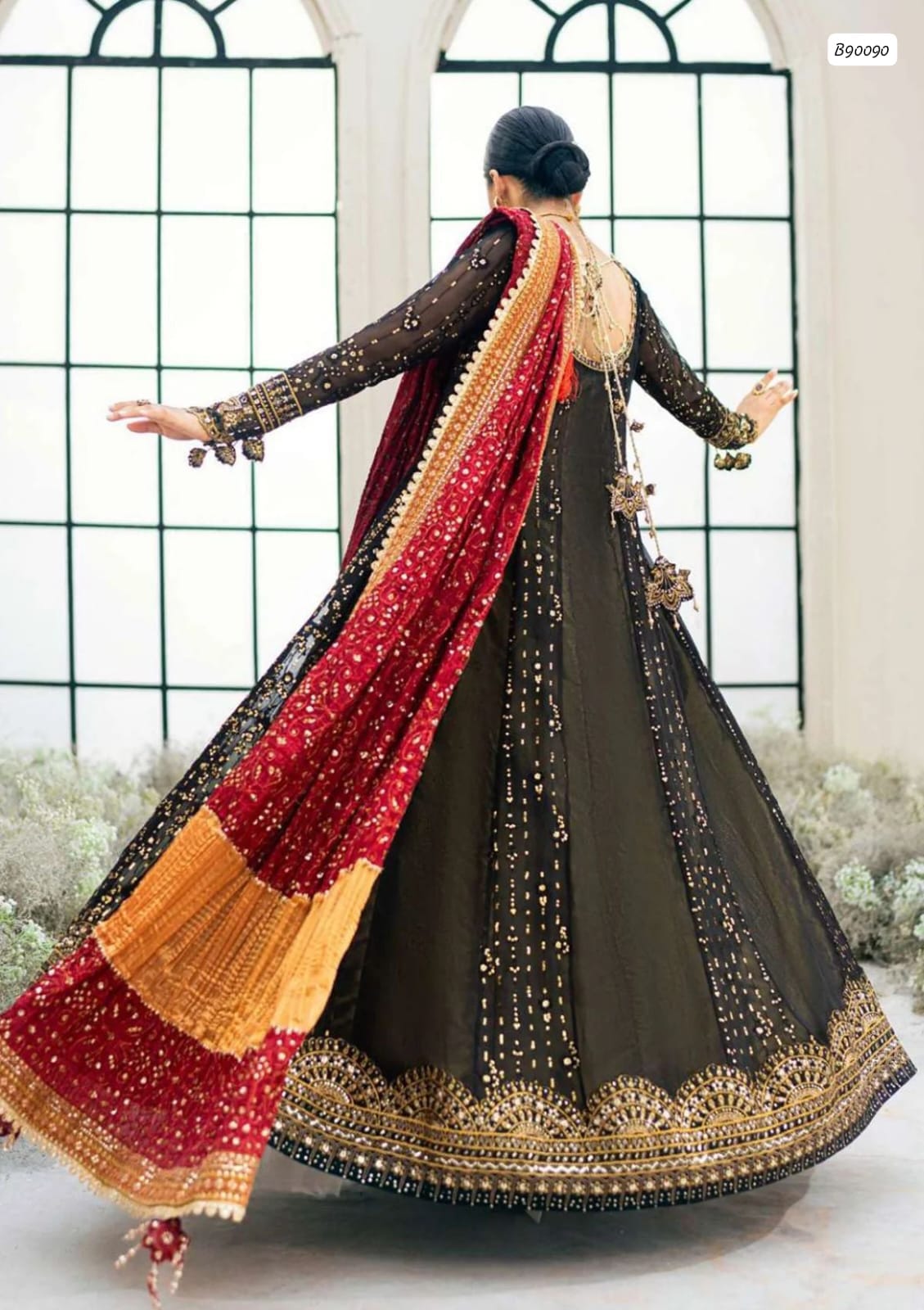 Outqlaas -  Brand Inspired  3-Piece Heavy Embroidered Chiffon Frock