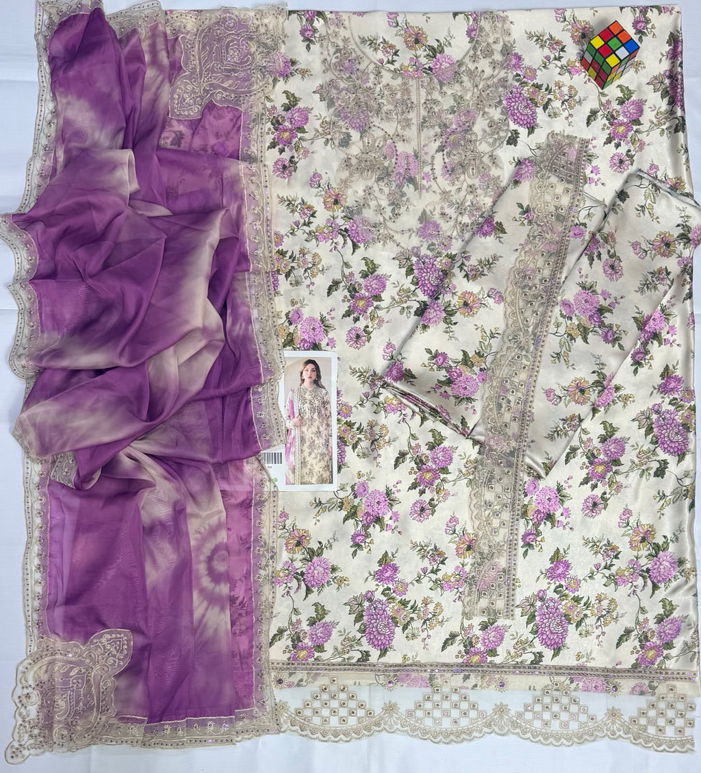 Outqlaas Silk Collection - 3 Piece Embroidered Silk Suit