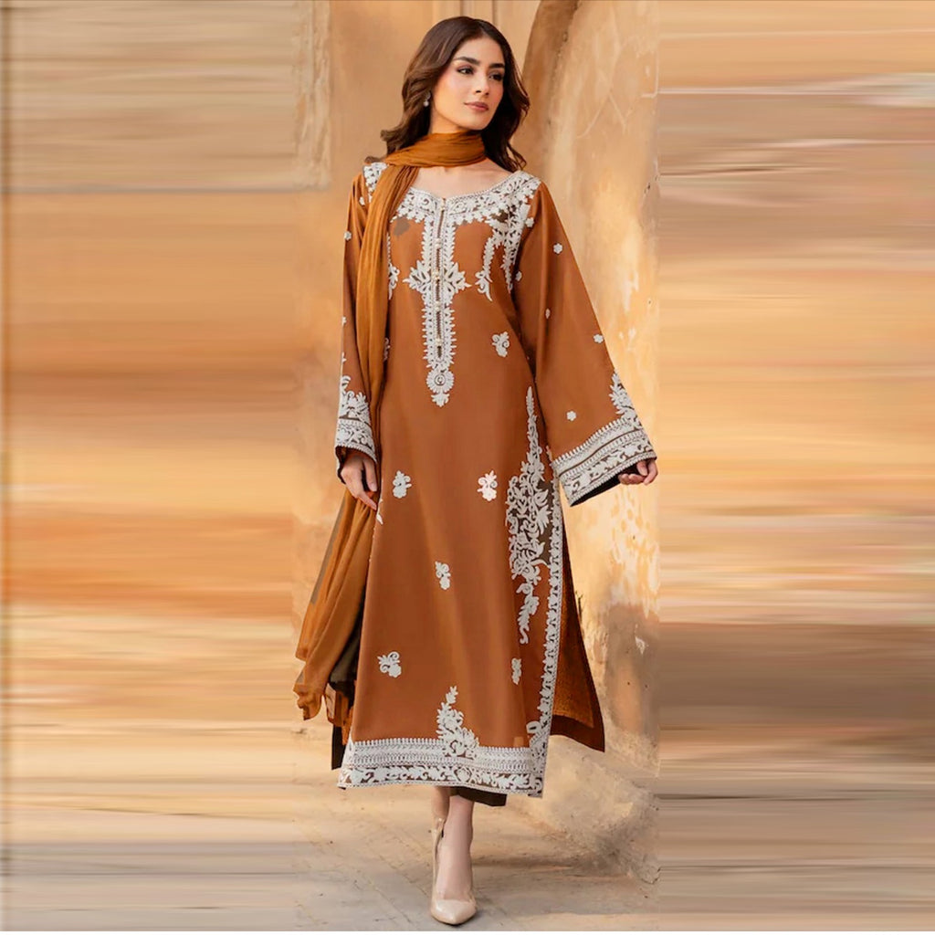 Amber Glow – 3pc unstitched Embroidered Lawn Suit (Inspired by Mirana HB-200333)