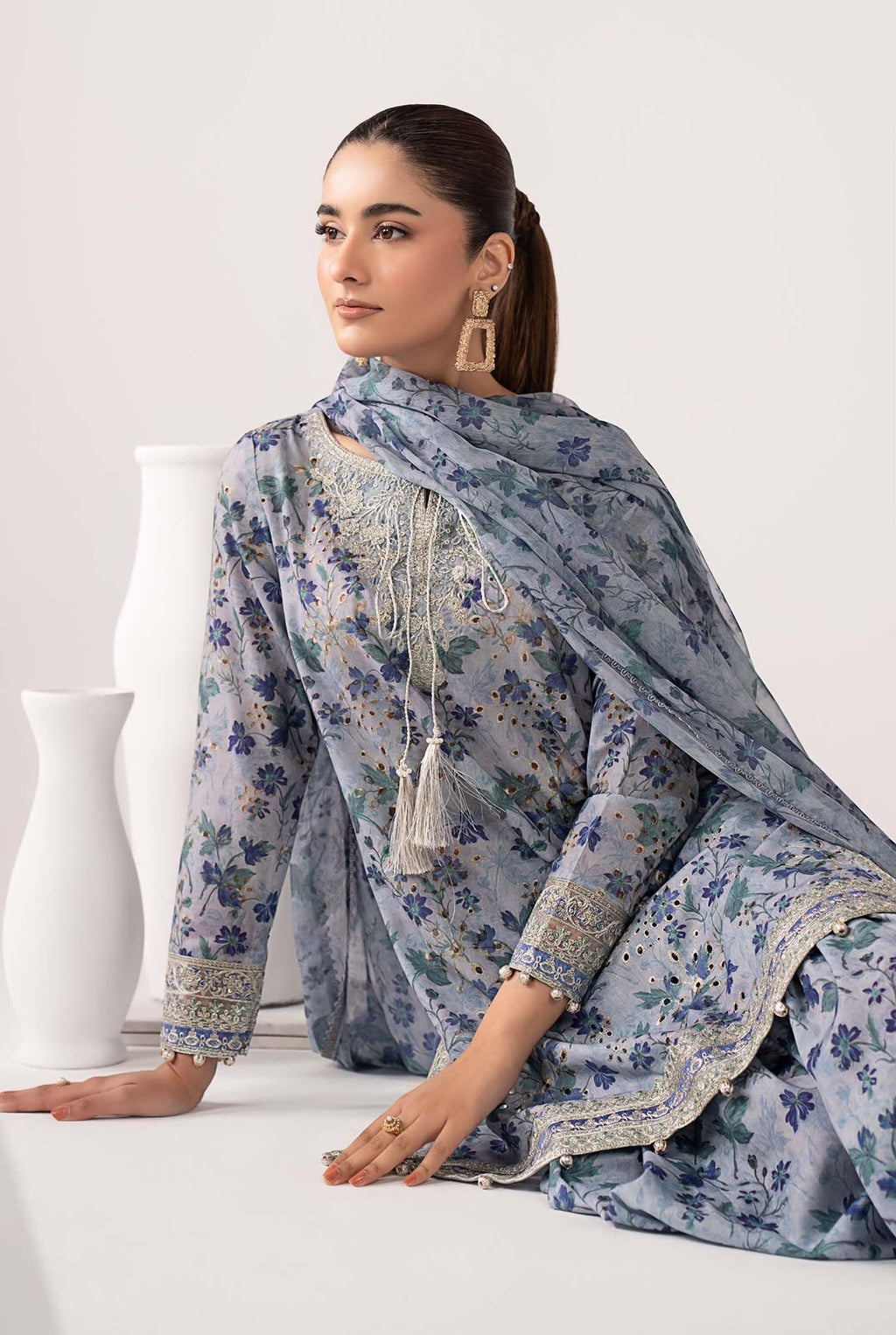 OUTQLAAS Luxury Silk Printed 3-Piece Ensemble
